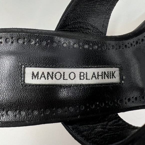 Manolo Blahnik Titubanew Black Suede Buckle Mules 38 50mm Block Heel - Picture 6 of 10